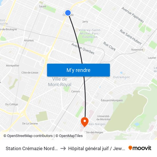 Station Crémazie Nord (Crémazie / Berri) to Hôpital général juif / Jewish General Hospital map