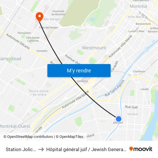 Station Jolicoeur to Hôpital général juif / Jewish General Hospital map