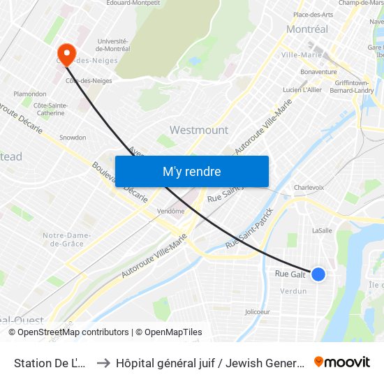 Station De L'Église to Hôpital général juif / Jewish General Hospital map