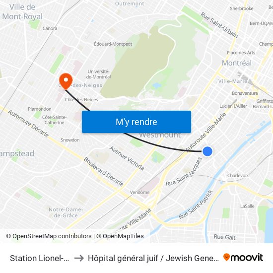 Station Lionel-Groulx to Hôpital général juif / Jewish General Hospital map
