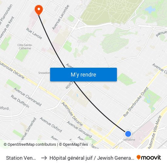Station Vendôme to Hôpital général juif / Jewish General Hospital map