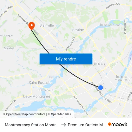 Montmorency Station Montreal Metro to Premium Outlets Montreal map