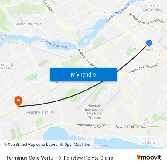 Terminus Côte-Vertu to Fairview Pointe Claire map