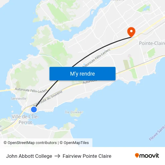 John Abbott College to Fairview Pointe Claire map
