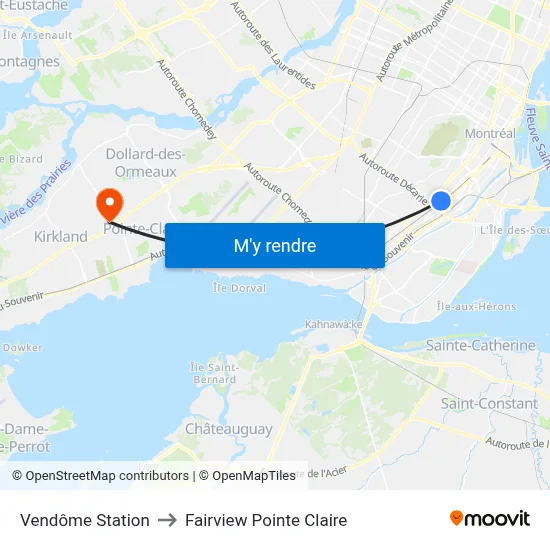 Vendôme Station to Fairview Pointe Claire map