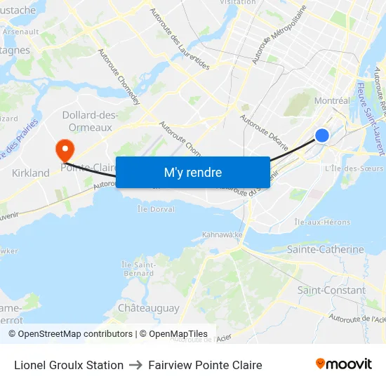 Lionel Groulx Station to Fairview Pointe Claire map