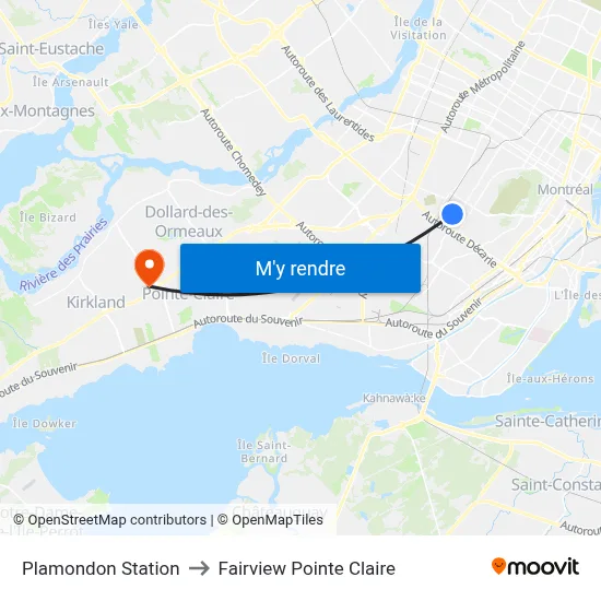 Plamondon Station to Fairview Pointe Claire map