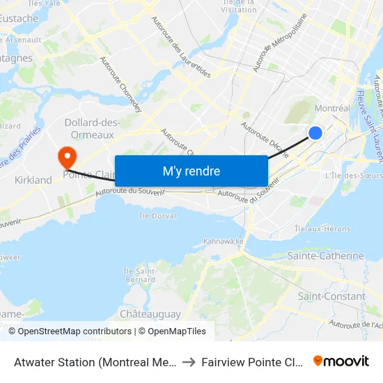 Atwater Station (Montreal Metro) to Fairview Pointe Claire map