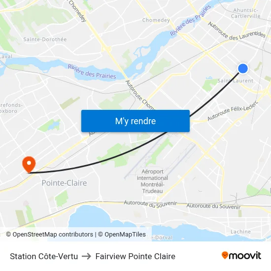 Station Côte-Vertu to Fairview Pointe Claire map