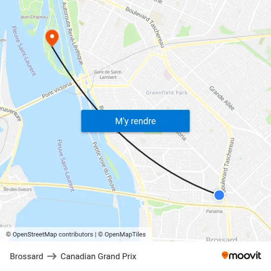 Brossard to Canadian Grand Prix map