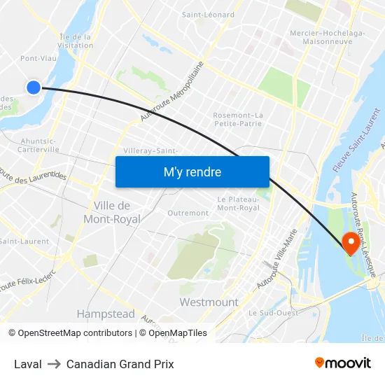 Laval to Canadian Grand Prix map