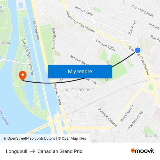 Longueuil to Canadian Grand Prix map