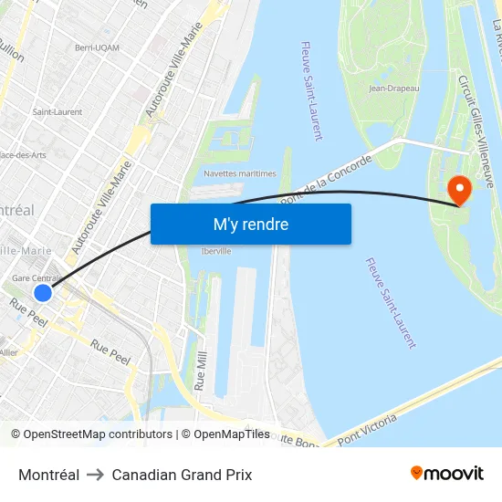 Montréal to Canadian Grand Prix map
