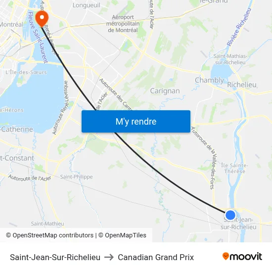 Saint-Jean-Sur-Richelieu to Canadian Grand Prix map