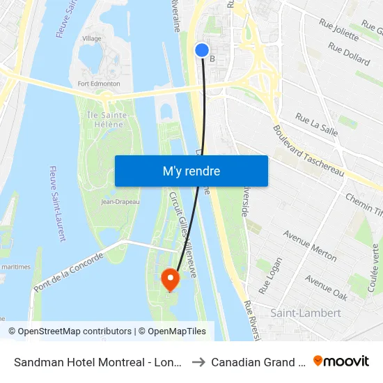 Sandman Hotel Montreal - Longueuil to Canadian Grand Prix map