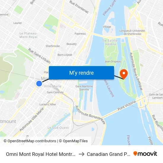Omni Mont Royal Hotel Montréal to Canadian Grand Prix map