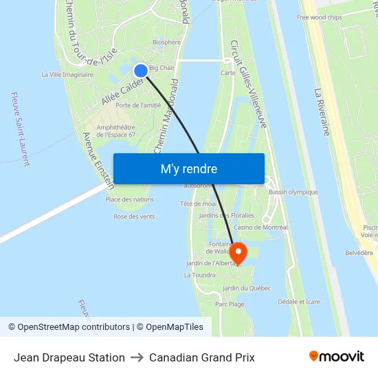 Jean Drapeau Station to Canadian Grand Prix map