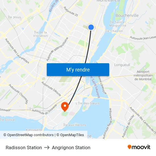 Radisson Station to Angrignon Station map