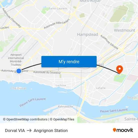 Dorval VIA to Angrignon Station map