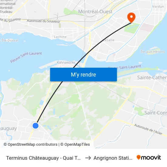 Terminus Châteauguay - Quai Taxi to Angrignon Station map