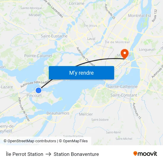Île Perrot Station to Station Bonaventure map