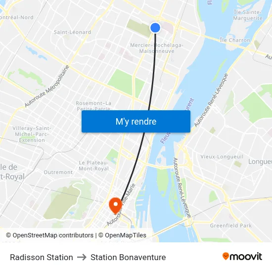 Radisson Station to Station Bonaventure map