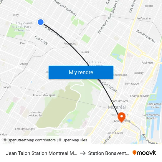 Jean Talon Station Montreal Metro to Station Bonaventure map
