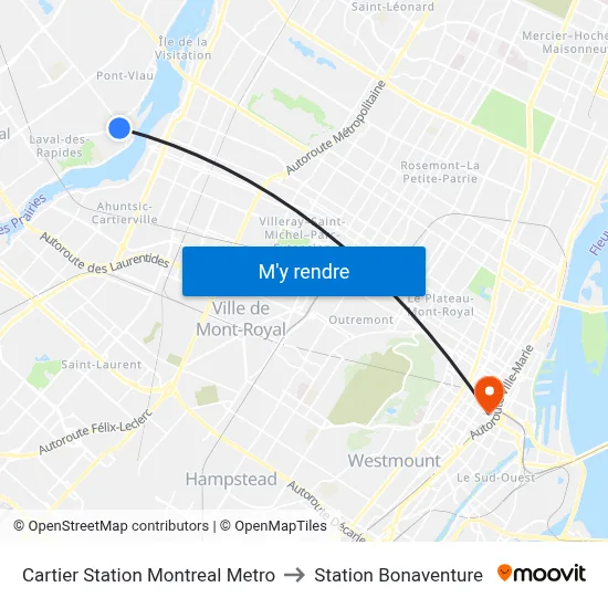 Cartier Station Montreal Metro to Station Bonaventure map
