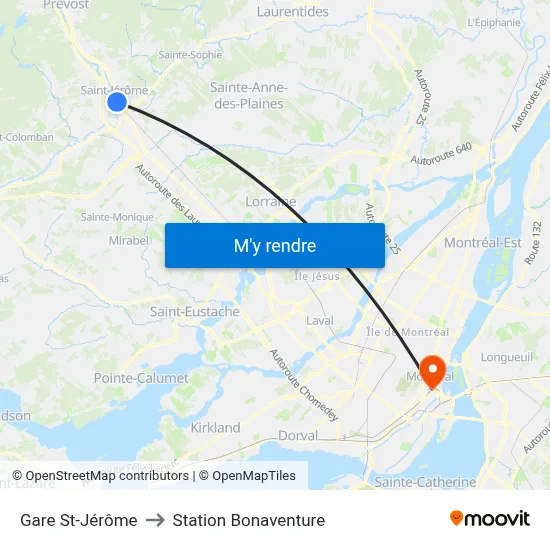 Gare St-Jérôme to Station Bonaventure map