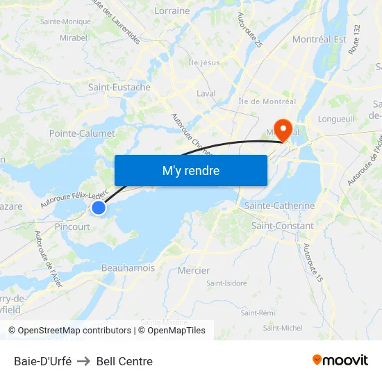 Baie-D'Urfé to Bell Centre map