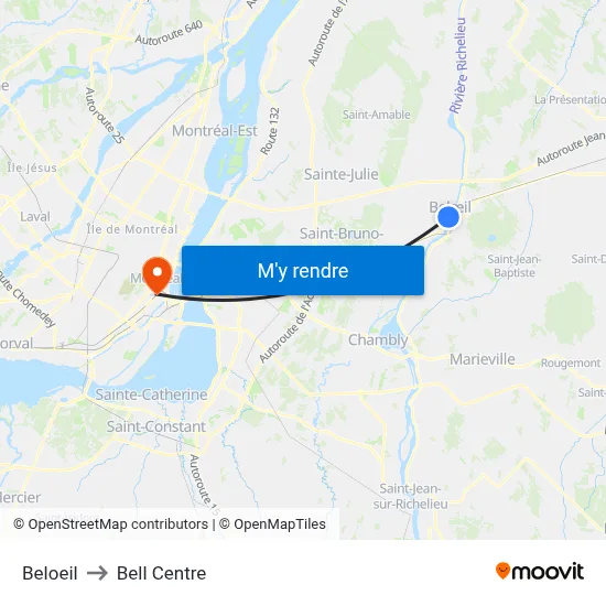 Beloeil to Bell Centre map