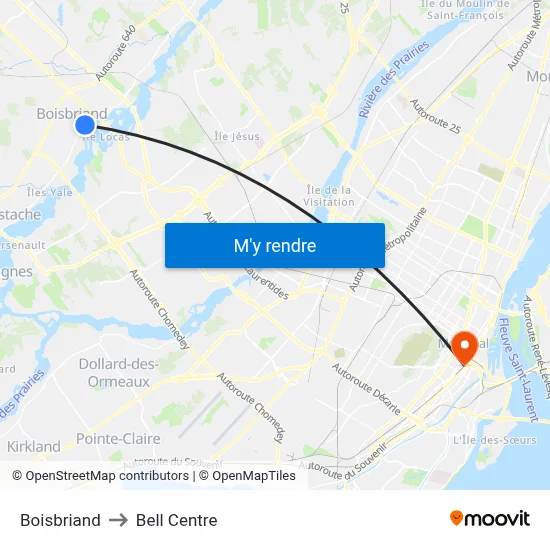 Boisbriand to Bell Centre map