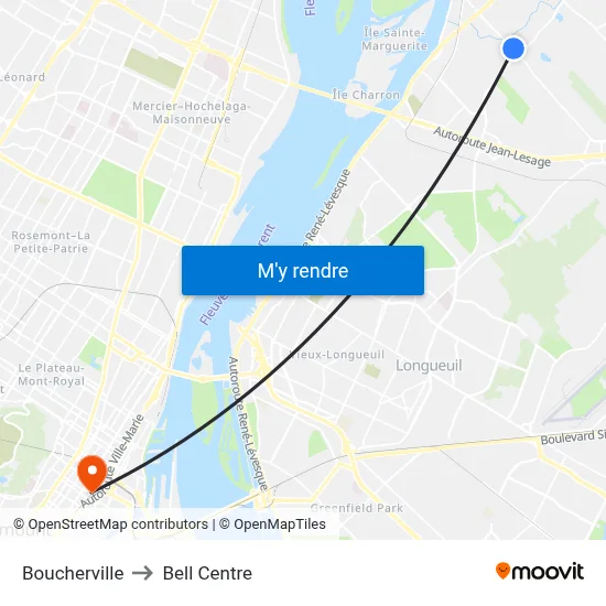 Boucherville to Bell Centre map