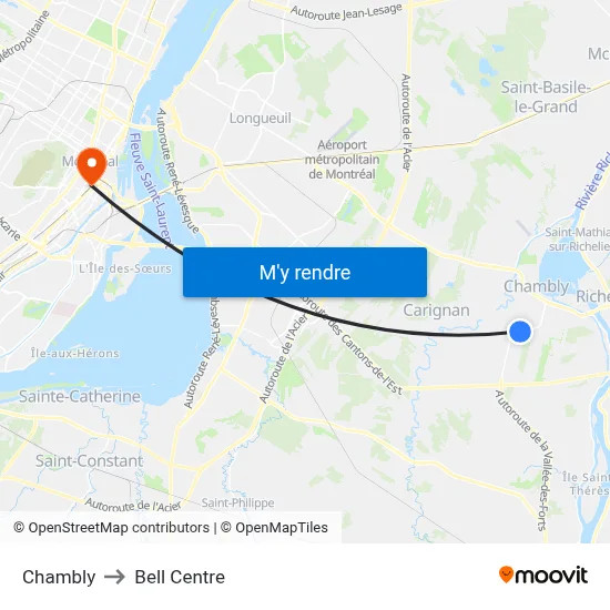 Chambly to Bell Centre map