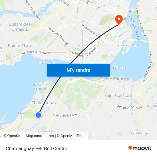 Châteauguay to Bell Centre map