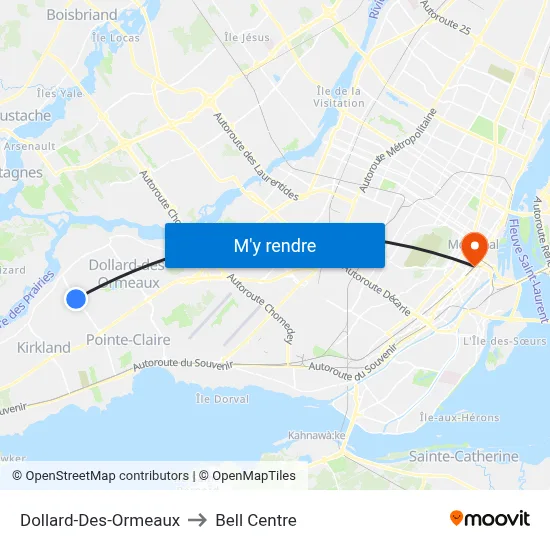 Dollard-Des-Ormeaux to Bell Centre map