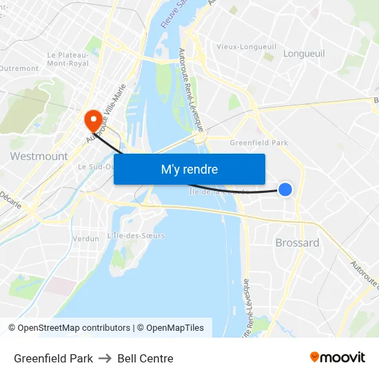 Greenfield Park to Bell Centre map