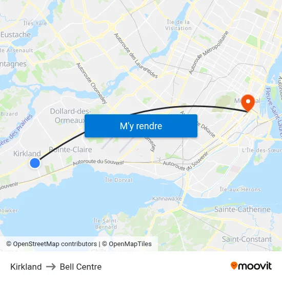 Kirkland to Bell Centre map