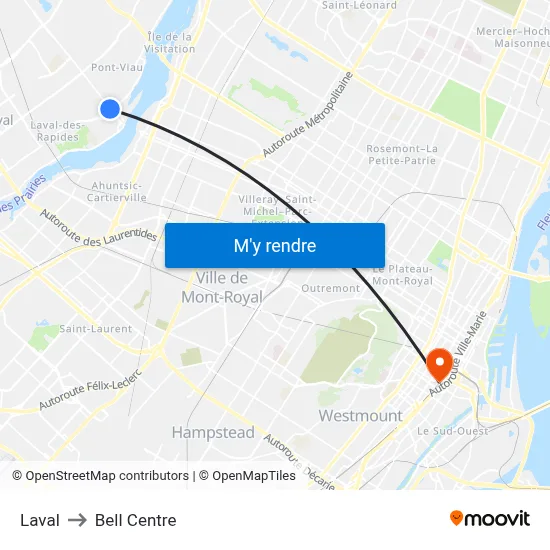 Laval to Bell Centre map