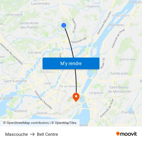 Mascouche to Bell Centre map