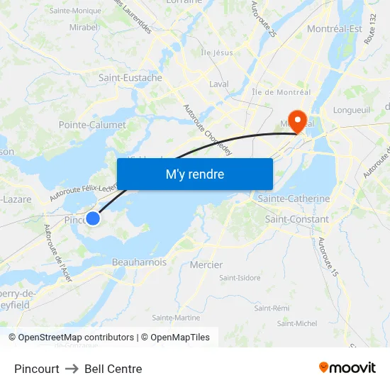 Pincourt to Bell Centre map