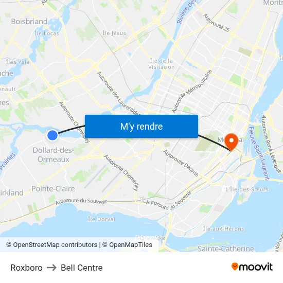 Roxboro to Bell Centre map