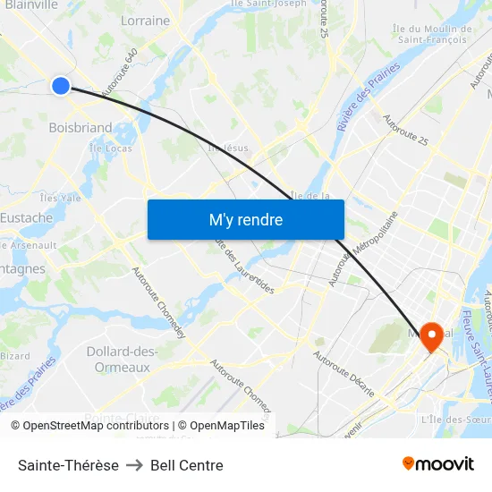 Sainte-Thérèse to Bell Centre map