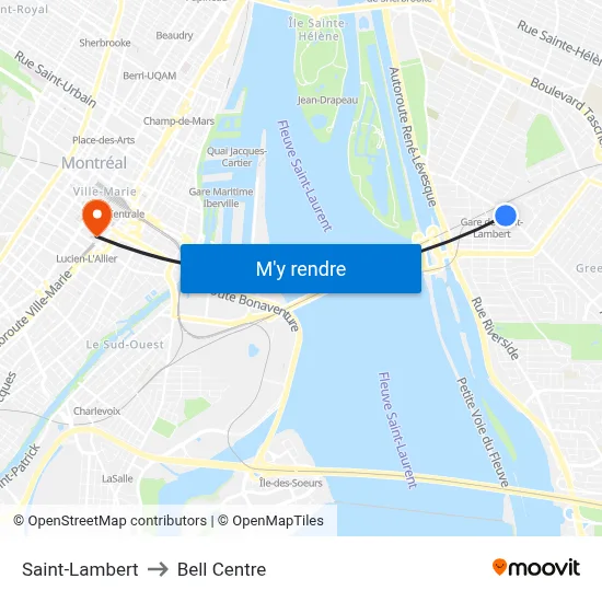 Saint-Lambert to Bell Centre map