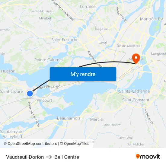 Vaudreuil-Dorion to Bell Centre map
