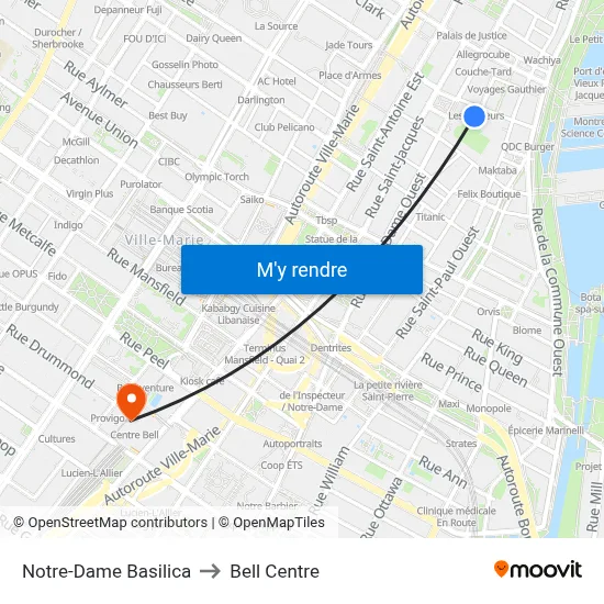 Notre-Dame Basilica to Bell Centre map