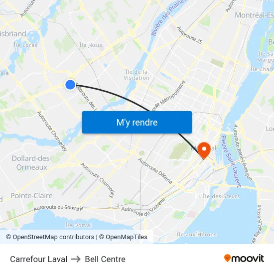 Carrefour Laval to Bell Centre map