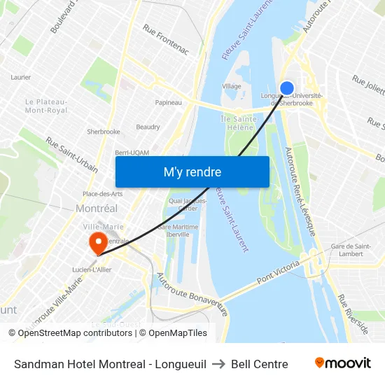 Sandman Hotel Montreal - Longueuil to Bell Centre map