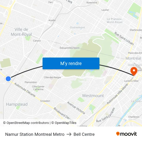 Namur Station Montreal Metro to Bell Centre map