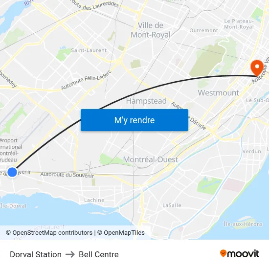 Dorval Station to Bell Centre map